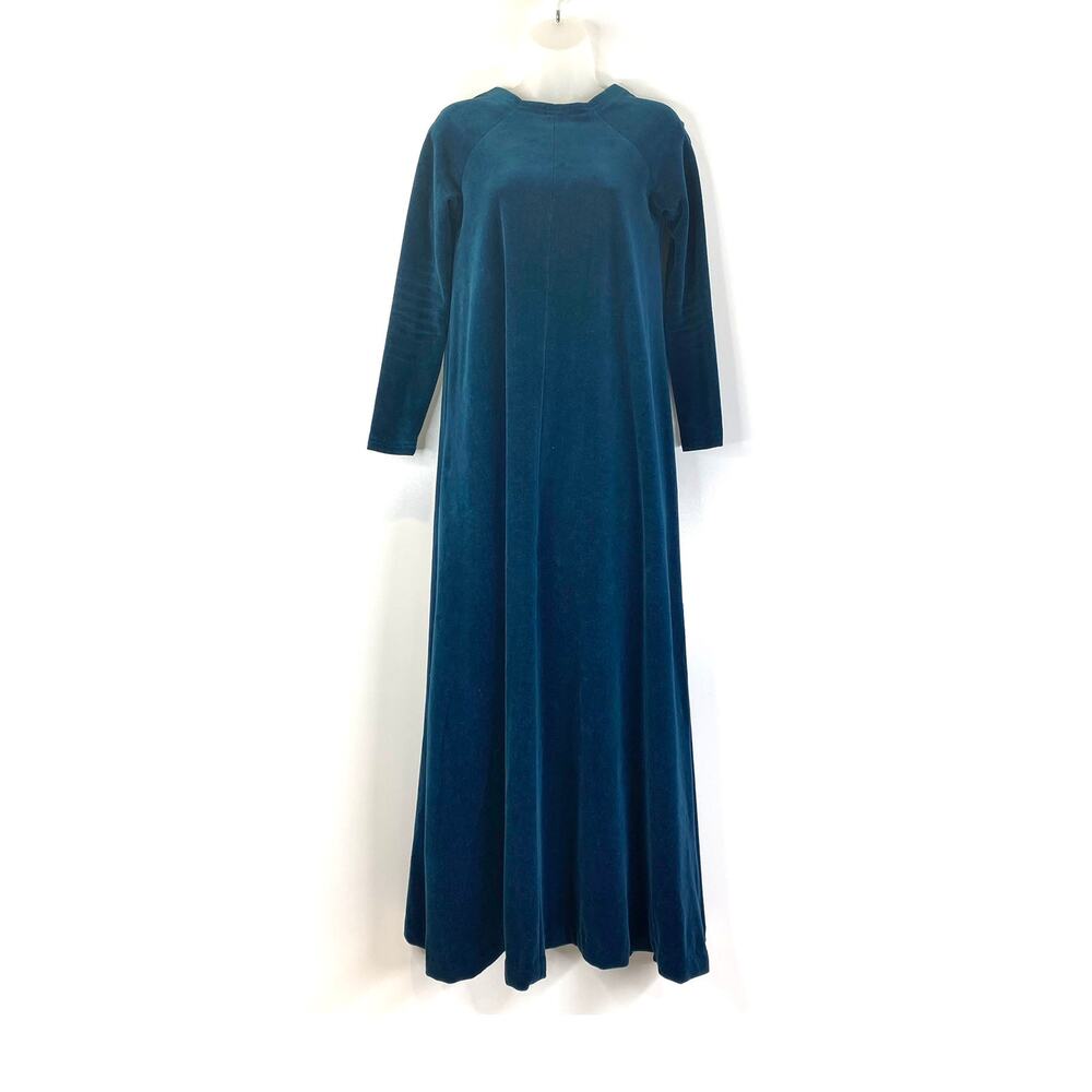 Ruth Bekker Velvet Aline Maxi Dress Mod Teal Blue Modest Vintage 70s